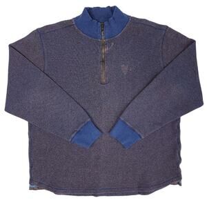 Robert Graham 1/4 Zip Long Sleeve Sweater Mens Large Cotton Waffle Knit Blue